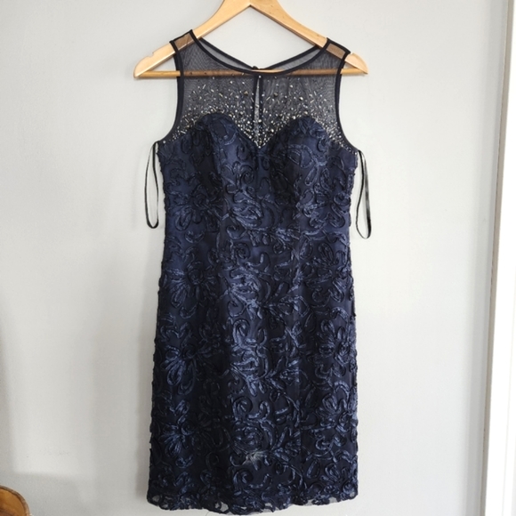 Stunning Navy Crystal Fitted Evening Dress - Picture 7 of 11